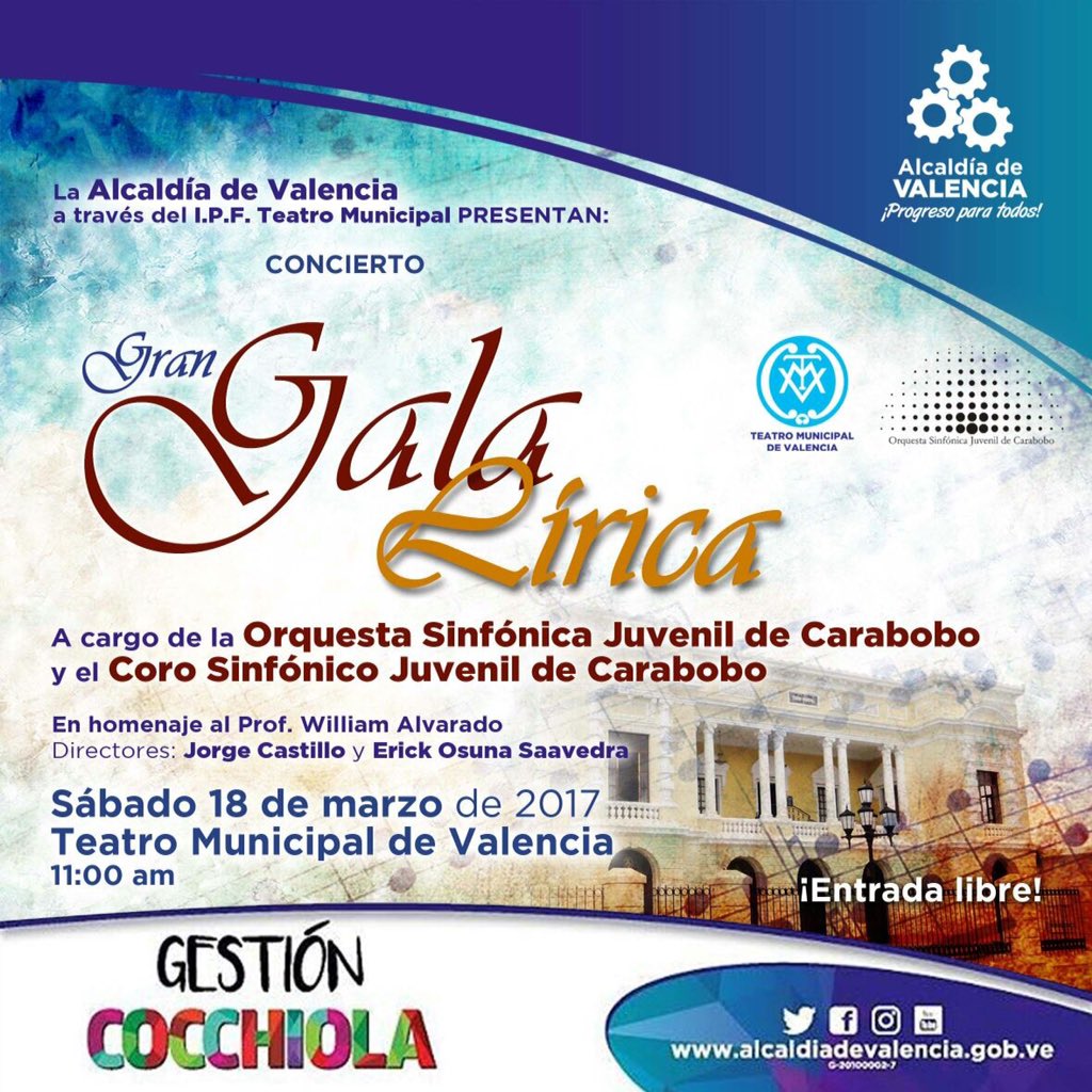 Alcaldía de Valencia presentará Primera Gala Lírica en el Teatro Municipal de Valencia