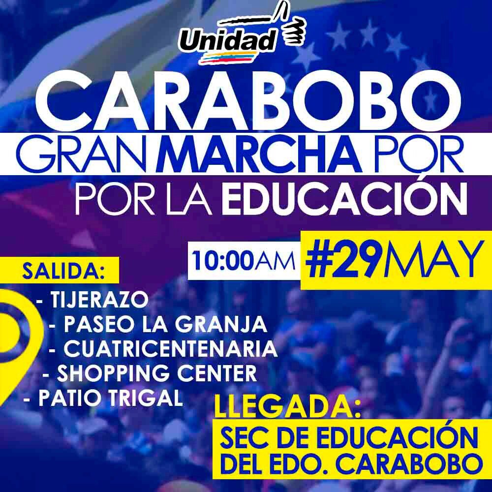 Oposición carabobeña marchará este lunes hasta la Secretaria de Educación