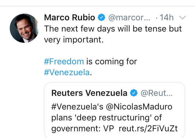 Para el Senador de EE.UU Marco Rubio los próximos días serán “tensos” para Venezuela